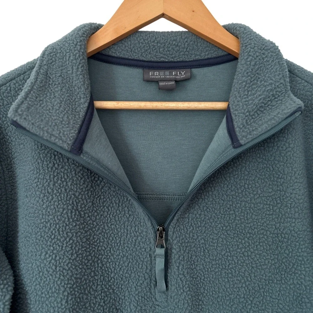 Free Fly Sherpa Quarter Zip Stormy Sea M Pullover Bamboo Blend Cozy Sustainable